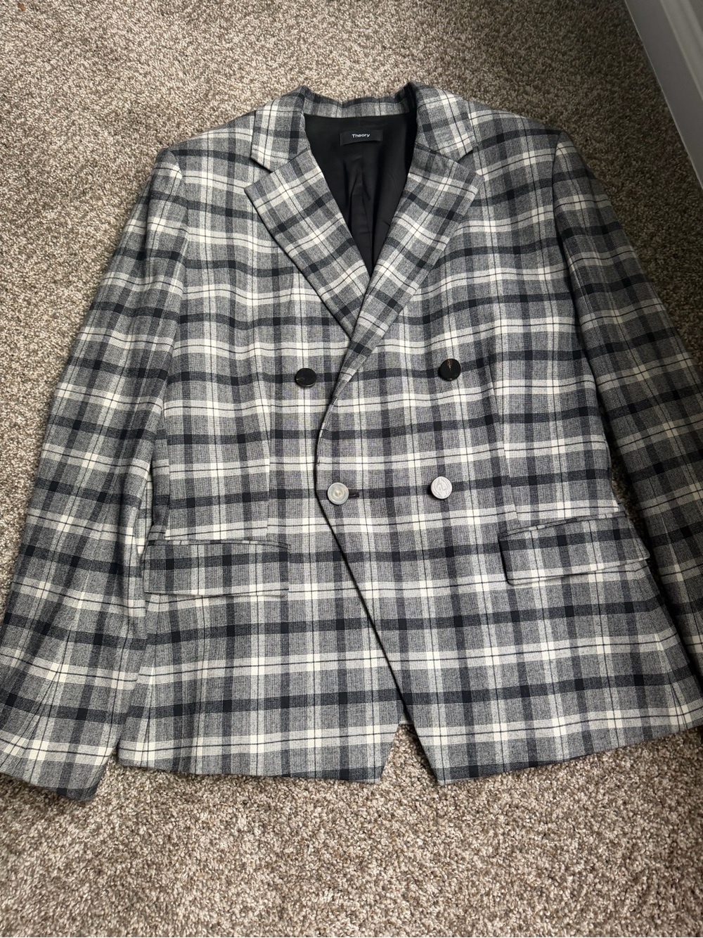Theory Plaid Blazer in Black and Gray Tones